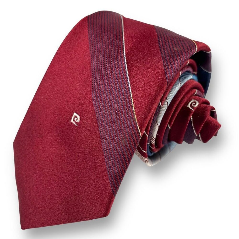 PIERRE CARDIN EUC Men’s Vintage Designer Logo Embroidered Striped Polyester Tie